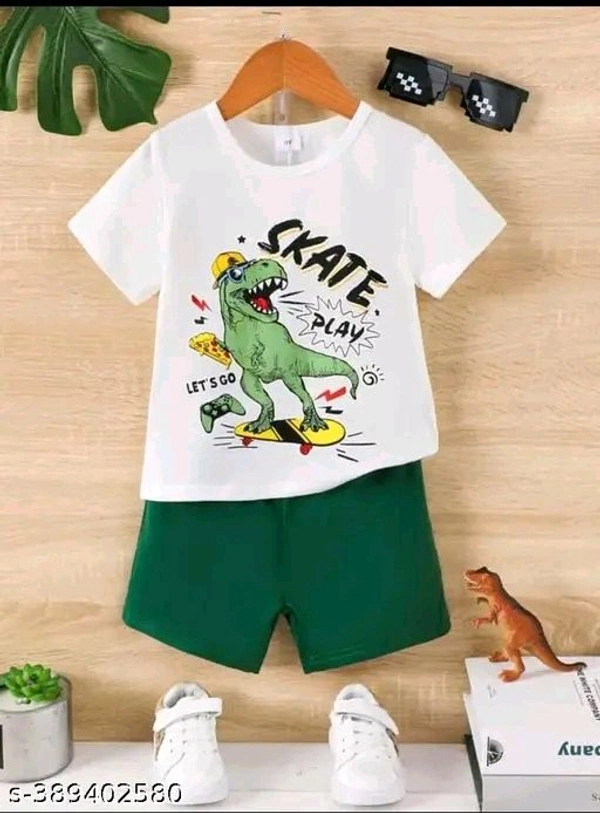 SRP Young Boy's Dinosaur Letter Print Short Sleeve T-Shirt And Shorts Set For Summer - White, 3-6 Months