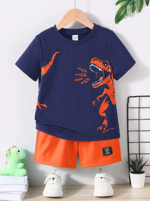 SRP COLLECTION SRP Young Boy Dinosaur Patterned Casual Round-Neck Short Sleeve T-Shirt And Shorts Set | SRP - 0-6 Months, Martinique