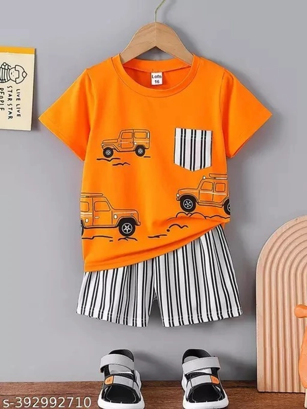 SRP Young Boy's Car Printed Short Sleeve T-Shirt And Striped Shorts Set