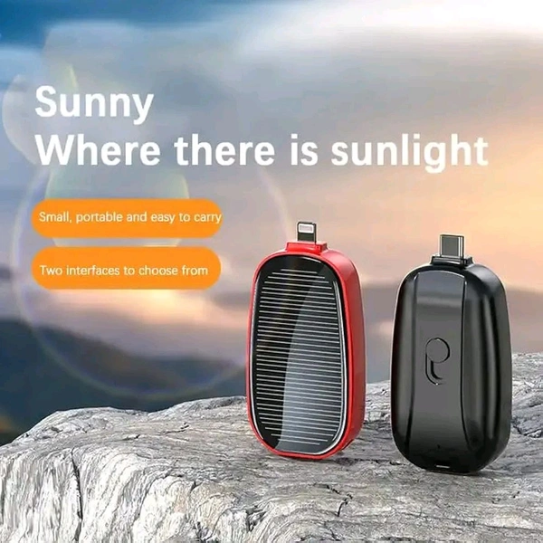 Inclickc inclickc ® 1500mAh Large Capacity Battery Small Solar Charger Solar Power Bank Keychain Charger for Mobile Phones with Carabiner Emergency Power Supply - C pin

