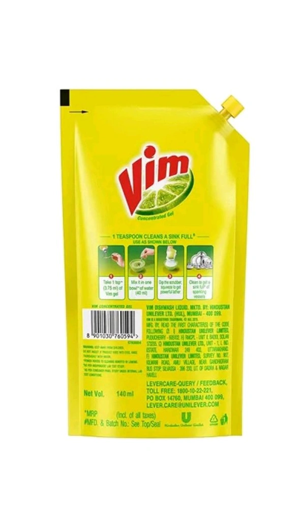 Vim Lemon🍋🍋 Liquid Dishwash Gel (pouch) 120 ml (MRP 20/-