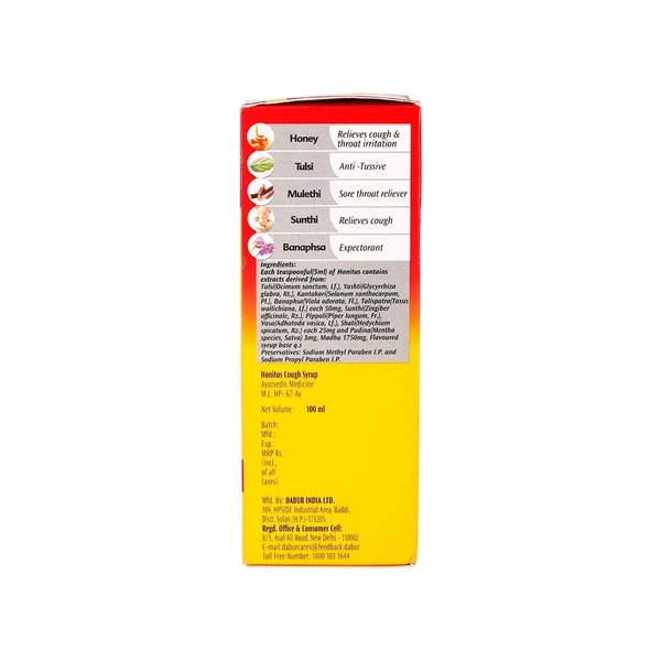 Dabur Honitus Herbal Cough Remedy Syrup, 100 ml