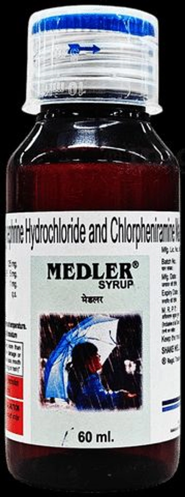 Medler Syrup (60ml)Contains
Chlorpheniramine Maleate (1mg)+ Paracetamol (125mg)+ Phenylephrine (5mg)