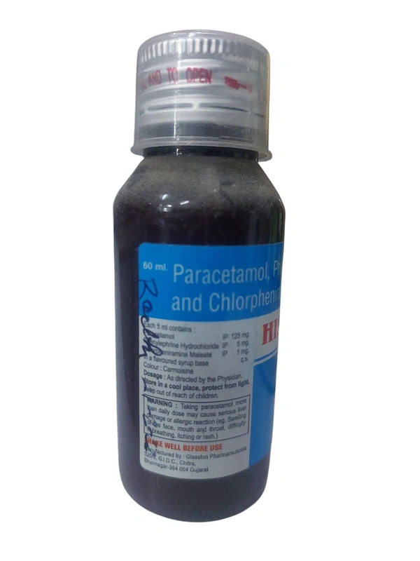 Histroy Syrup (Contains
Chlorpheniramine Maleate (1mg)+ Paracetamol (125mg)+ Phenylephrine (5mg)