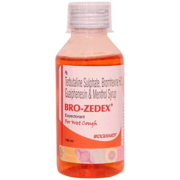 Bro-zedex Syrup (BROMHEXINE HYDROCHLORIDE-4MG + GUAIPHENESIN-50MG + MENTHOL-2.5MG + TERBUTALINE SULPHATE-1.25MG)