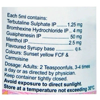 Bro-zedex Syrup (BROMHEXINE HYDROCHLORIDE-4MG + GUAIPHENESIN-50MG + MENTHOL-2.5MG + TERBUTALINE SULPHATE-1.25MG)
