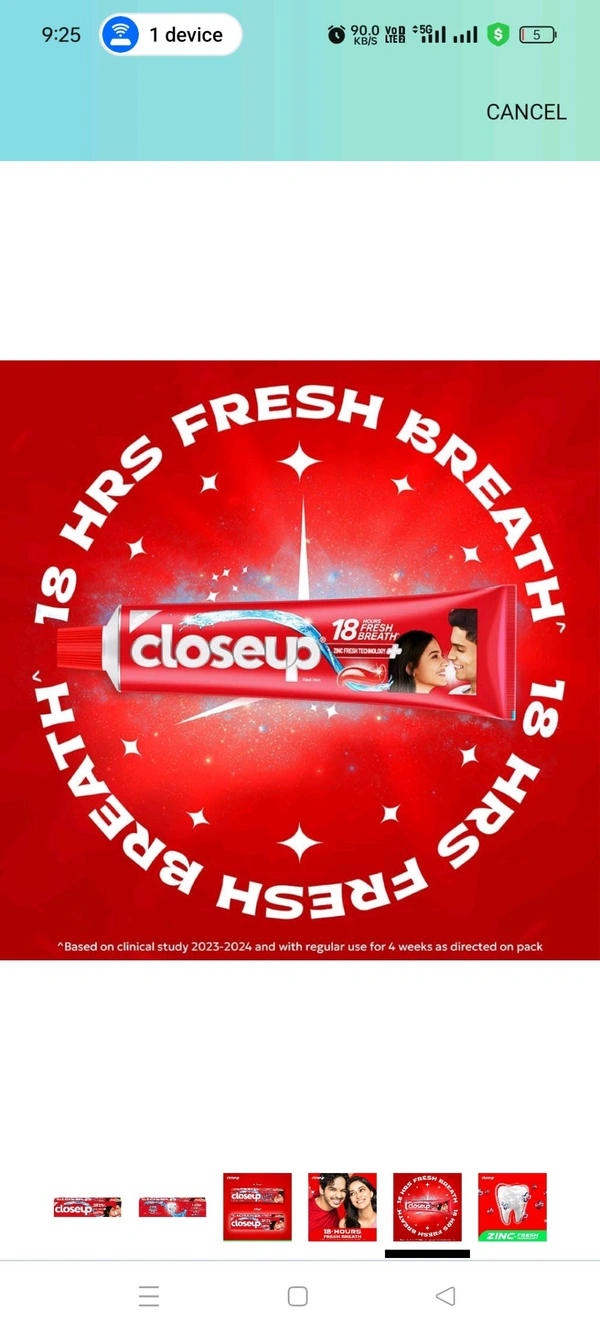 Closeup Everfresh+ Anti Germ Red Hot Gel Toothpaste  - 90g