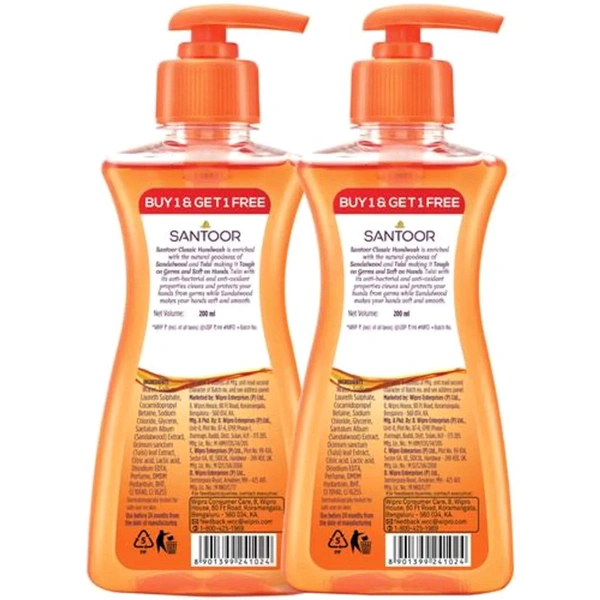 Santoor Hand Wash Classic  - 200ml+200ml