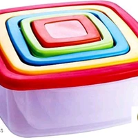 Polypropylene transparent Container Set of 5Pcs Box Pack (Square) 125,350, 800,1500,2500ml with Lid 