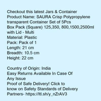 Polypropylene transparent Container Set of 5Pcs Box Pack (Square) 125,350, 800,1500,2500ml with Lid 