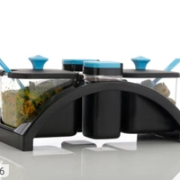 Containers - 200 ml & 400 ml Plastic Spice Containers With Stand (Set of 4)