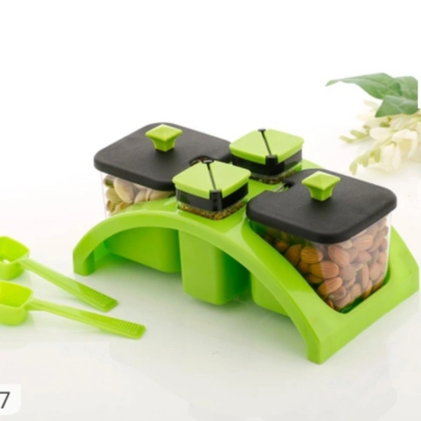Containers - 200 ml & 400 ml Plastic Spice Containers With Stand (Set of 4)