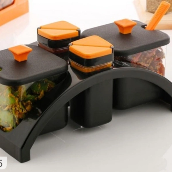 Containers - 200 ml & 400 ml Plastic Spice Containers With Stand (Set of 4)
