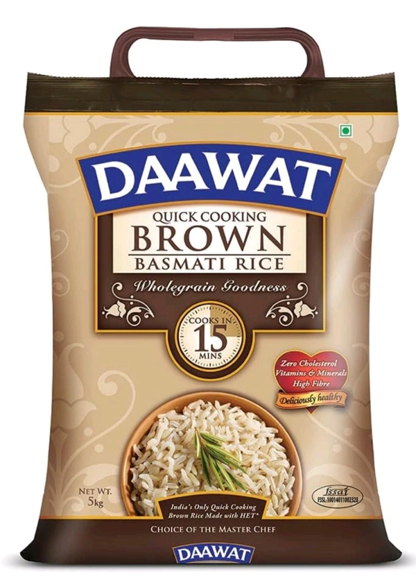 Daawat Brown, Cooks in 15-minute, Full Bran Intact, Fibre-Rich Basmati Rice, 5 Kg
