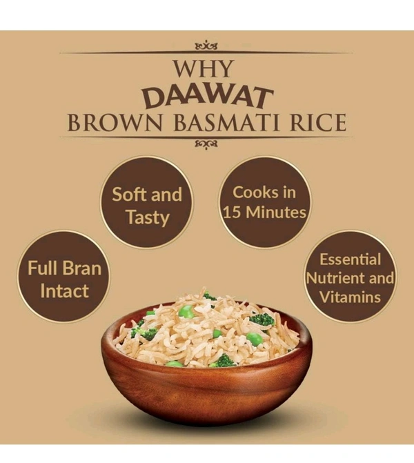 Daawat Brown, Cooks in 15-minute, Full Bran Intact, Fibre-Rich Basmati Rice, 5 Kg