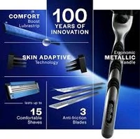Gillette Mach 3 (Handle + 2 Cartridges) Razor for Men,Value Pack with 3 Anti-Friction blades, Dynamic Pivot for Smooth & Comfortable shave,Ergonomic handle & Lubrastrip|For safe shave & sensitive skin