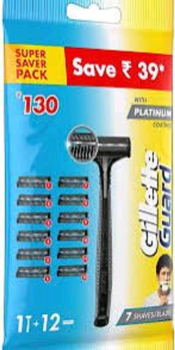Gillette Guard Shaving Razor for Men (1 Razor with 6 blades) | Value Pack with upto 1 year of shaving | Safety comb and flexible head for a safe shave |
