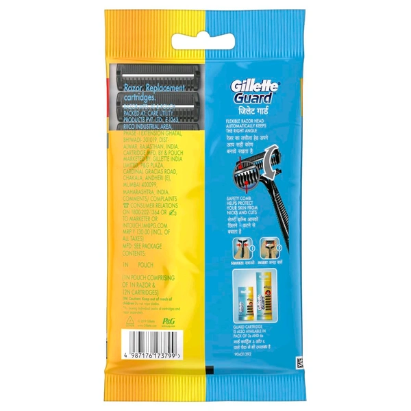 Gillette Guard Shaving Razor for Men (1 Razor with 6 blades) | Value Pack with upto 1 year of shaving | Safety comb and flexible head for a safe shave |