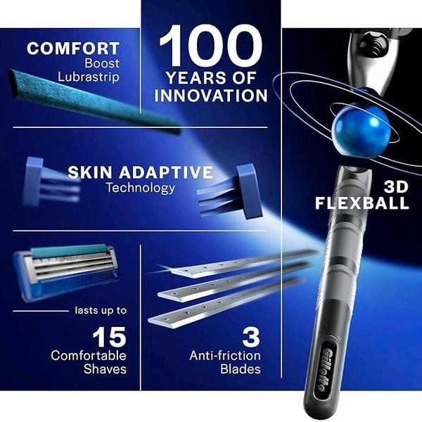 Gillette Mach 3 Turbo Shaving Razor for Men | Most Comfortable shave | Flexiball & Dynamic Pivot for Safe shave | Anti-Friction Blades & Lubricating Strip for smooth shave and sensitive skin