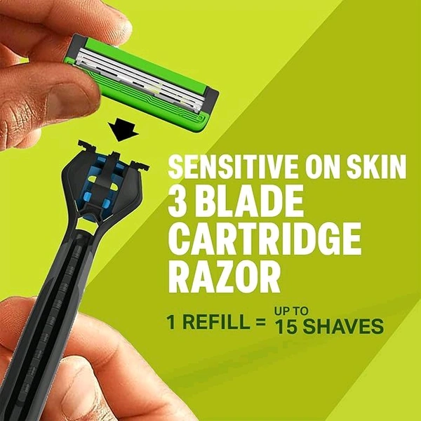 Bombay Shaving Company Sensi Smart 3 Value Pack (Handle + 3 Blades Cartridge) | Shaving Razor for Men | Aloe Gel and Argan Oil Lubra Strip with Pivot Head