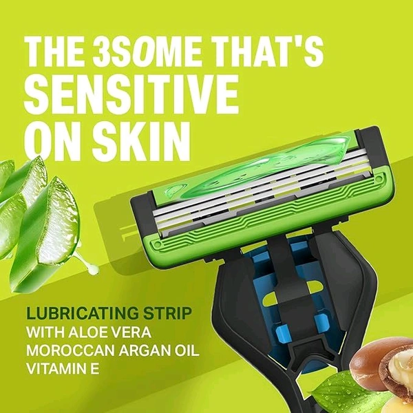 Bombay Shaving Company Sensi Smart 3 Value Pack (Handle + 3 Blades Cartridge) | Shaving Razor for Men | Aloe Gel and Argan Oil Lubra Strip with Pivot Head