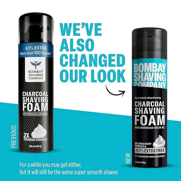 Bombay Shaving Company Charcoal Shaving Foam for Men, 425g (43% Extra) | More than 100 shaves | Activated Charcoal and Moroccan Argan Oil || Prime Exclusive Foam