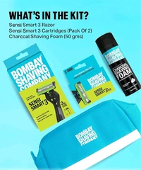 Bombay Shaving Company Sensi Smart 3 Shaving Kit For Men | Sensi Smart 3 Razor, Razor Cartridges, Charcoal Shaving Foam | Travel Bag | Shaving Kit For Sensitive Skin | Shaving Starter Kit | Travel Kit For Men