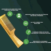 wooden comb  Pink Woolf Neem Wood Comb with Handle | Wide Teeth for Easy Detangling | Reduces Frizz & Enhances Hair Shine | Style Curly Hair | Natural, Eco-Friendly | Pack Of 1