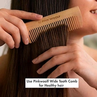 wooden comb  Pink Woolf Neem Wood Comb with Handle | Wide Teeth for Easy Detangling | Reduces Frizz & Enhances Hair Shine | Style Curly Hair | Natural, Eco-Friendly | Pack Of 1