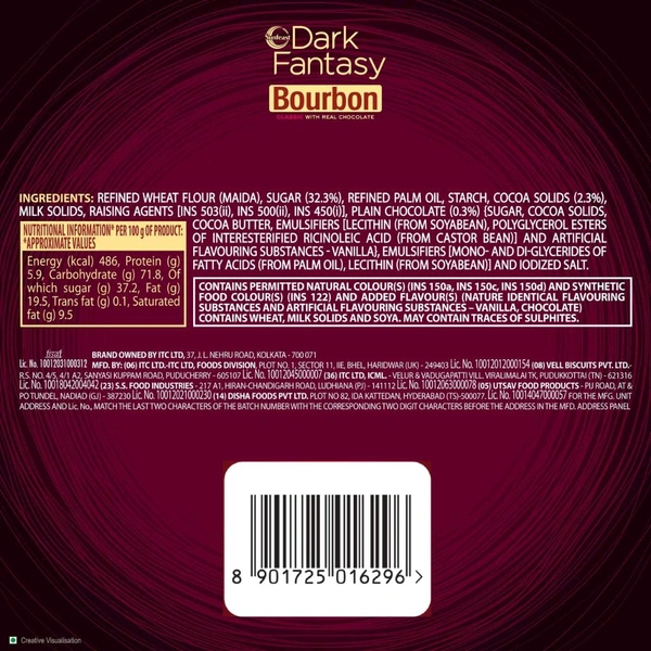 Sunfeast Dark Fantasy Bourbon, Classic Biscuit Made With Real Chocolate