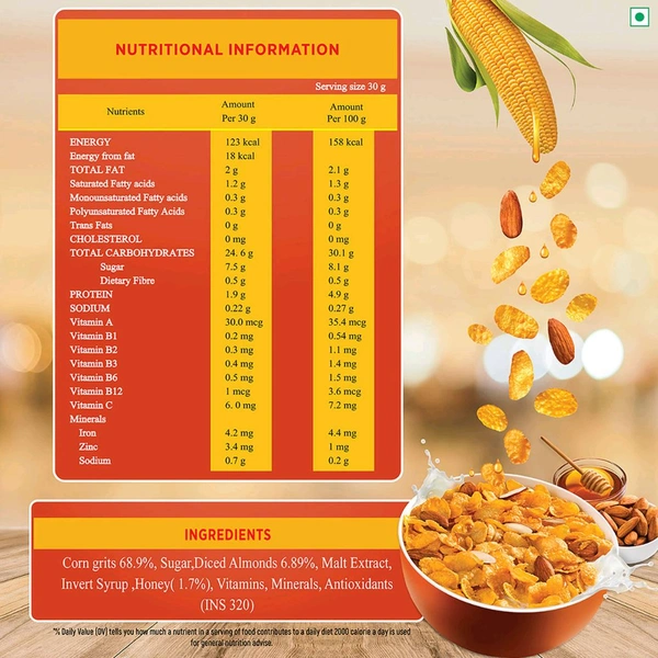 Kwality Corn Flakes With Almond & Honey - Made With Golden CornsShare.