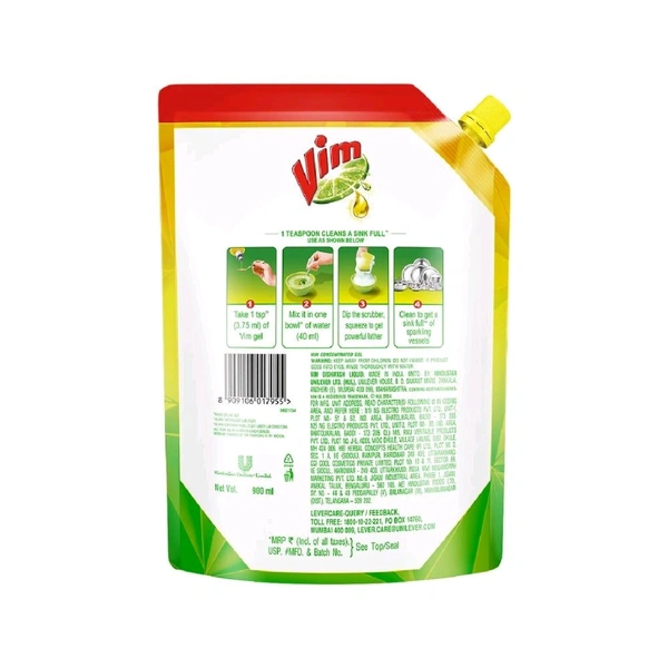 Vim Lemon Dishwash Gel (900 ml) - 900ml