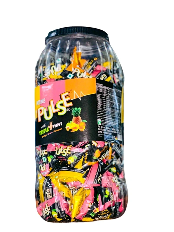 Passpass Pass Pass Pulse Candy With Triple Twist Mix Jar 175 Pcs Orange, Guava,Pineapple Flavour All Together,628 Grams