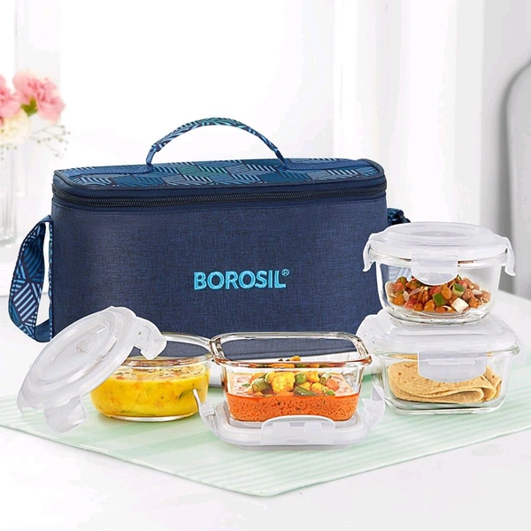 Lunch Box Borosil Foodluck Borosilicate Glass Lunch Box (Blue)
