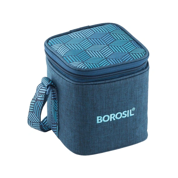 Lunch Box Borosil Foodluck Borosilicate Glass Lunch Box, Vertical (320 ml, Blue)