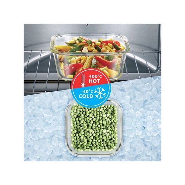 Lunch Box Borosil Foodluck Borosilicate Glass Lunch Box, Vertical (320 ml, Blue)