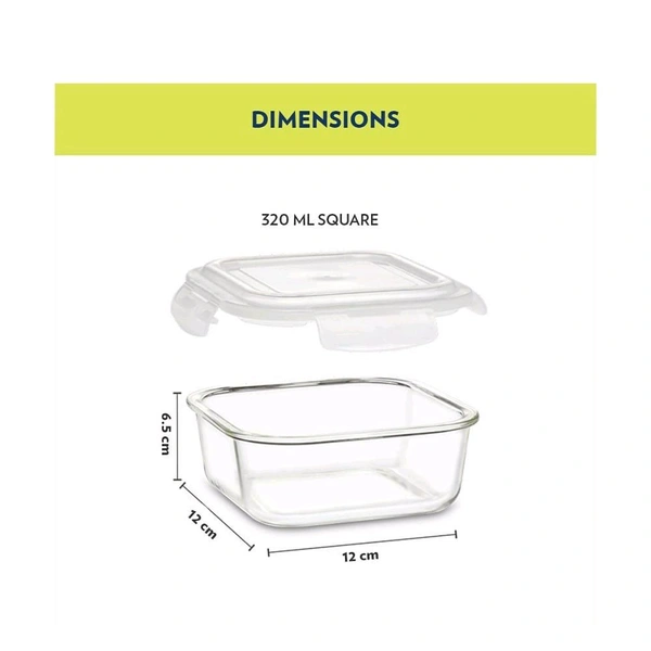 Lunch Box Borosil Foodluck Borosilicate Glass Lunch Box, Vertical (320 ml, Blue)
