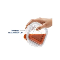 Lunch Box Borosil Foodluck Borosilicate Glass Lunch Box, Vertical (320 ml, Blue)