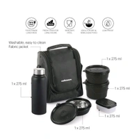Cello MF All in One 6 Pcs Insulated Plastic Lunch Box with Bag (Black)