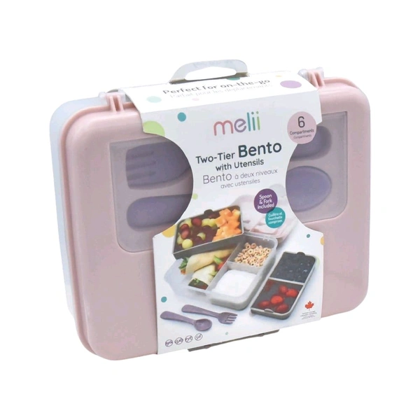 Melii 2 Tier Bento Plastic Lunch Box (Pink)