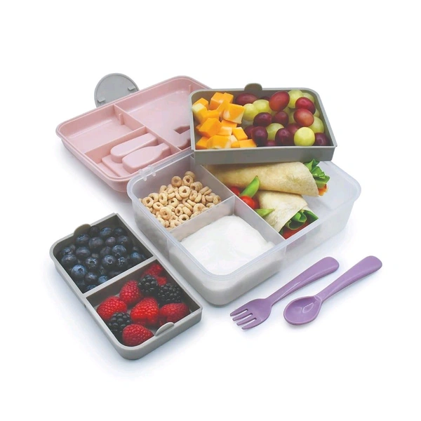 Melii 2 Tier Bento Plastic Lunch Box (Pink)