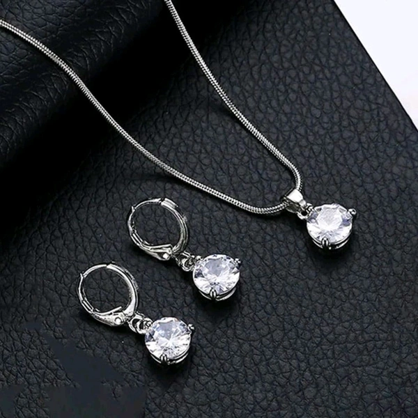 Jewellery  Designs & You Cubic Zirconia Studded Solitaire Contemporary Jewellery Set (Silver)