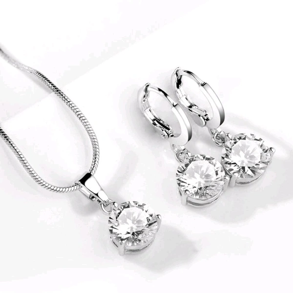 Jewellery  Designs & You Cubic Zirconia Studded Solitaire Contemporary Jewellery Set (Silver)