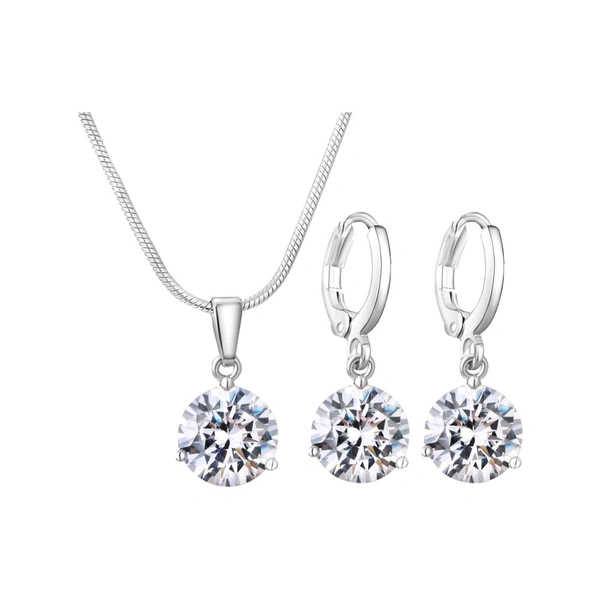 Jewellery  Designs & You Cubic Zirconia Studded Solitaire Contemporary Jewellery Set (Silver)