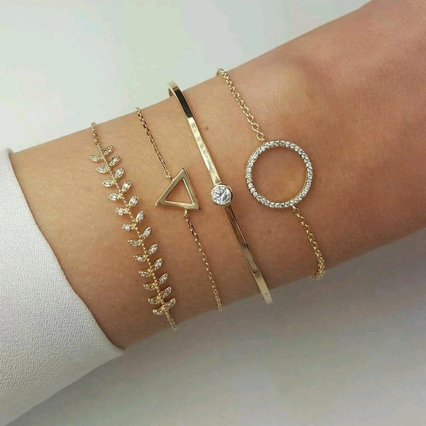 Jewellery  Jewels Galaxy Leaf & Geometric Contemporary Design Bracelet Set (Golden)