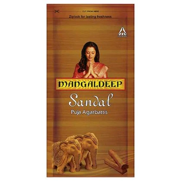 Mangaldeep Sandal Ziplock Puja Agarbatti 108 pcs - 14mm x 300mm x 110mm