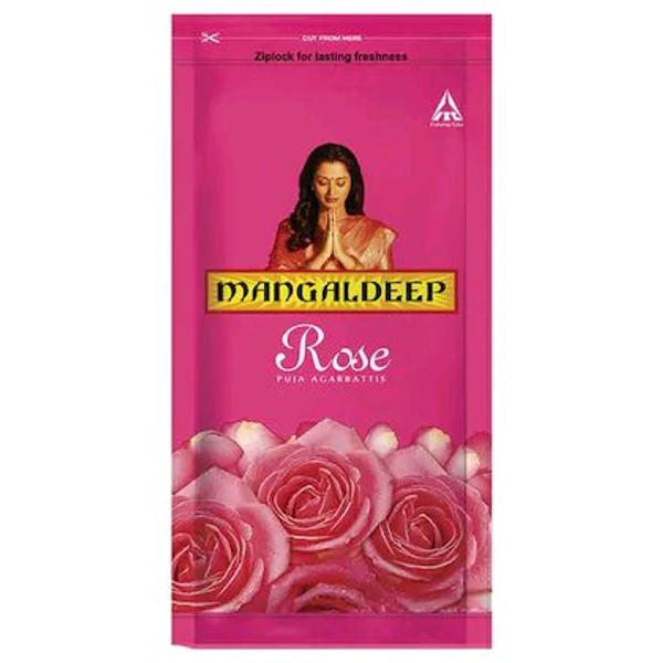 Mangaldeep Rose Ziplock Puja Agarbatti 108 pcs - 1cm X 14cm X 30cm