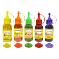 Hari Darshan Rangoli Kit - Set of 9 Rangoli Colours 100g each in 5 bottles with dispenser and 4 glitter Colour in packets, 2 Design Stencils, 1 Decorative Swastik and Rangoli Design book