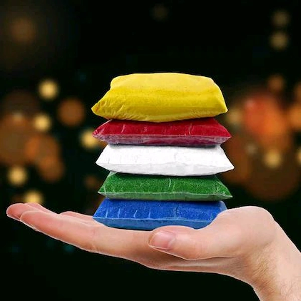 Devi Store  Multicolor Marble Rangoli Powder - Yellow, Red, White, Darkgreen, Blue, 100 Gm (Pack Of 5)