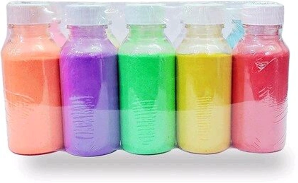 Multicolor Marble Rangoli Powder Colors - Orange, Purple, Green, Yellow, Red, 100 G Each (Pack Of 5) - 12mm X 12mm X 10mm
